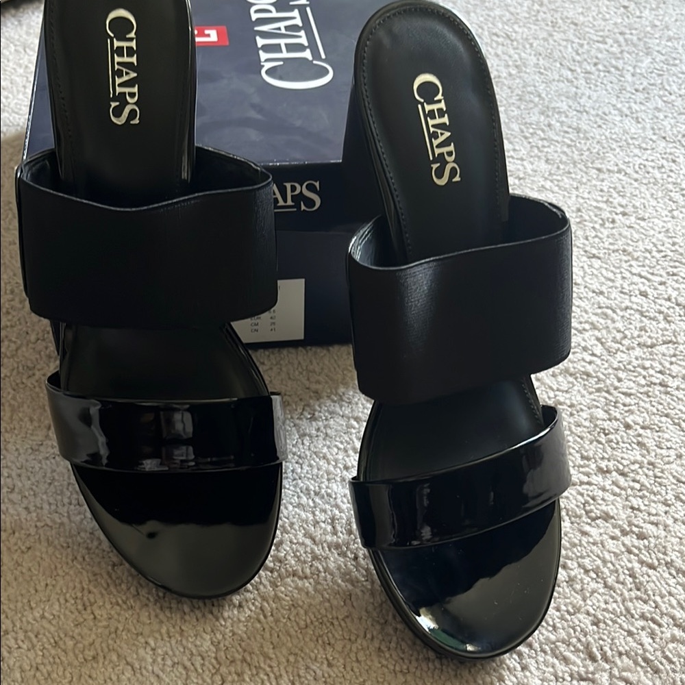 Chaps Black Double Strap Sandals